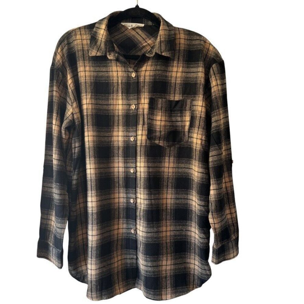 Vine & Love Women's Size SMALL plaid brown black cotton button up shirt